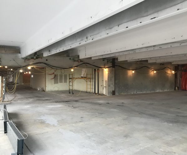 Interior of large office building mid demolition