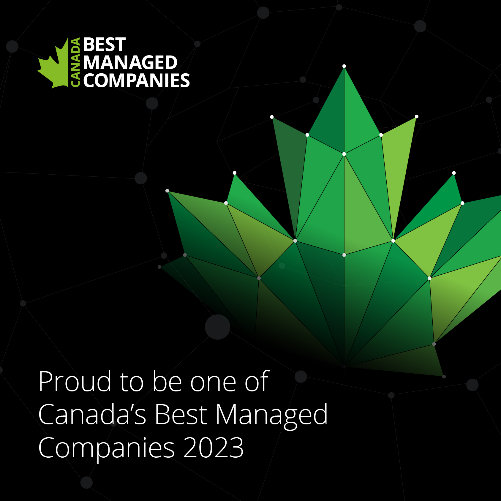 Best Managed Companies logo on black background with green maple leaf to the right and the words "For a second year in a row, Inflector Environmental Services is proud to be one of Canada's Best Managed Companies 2023."